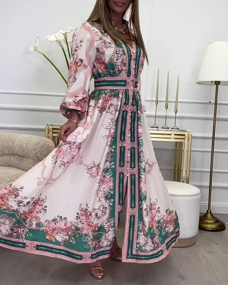 Laternenkleid mit langen ärmeln und print