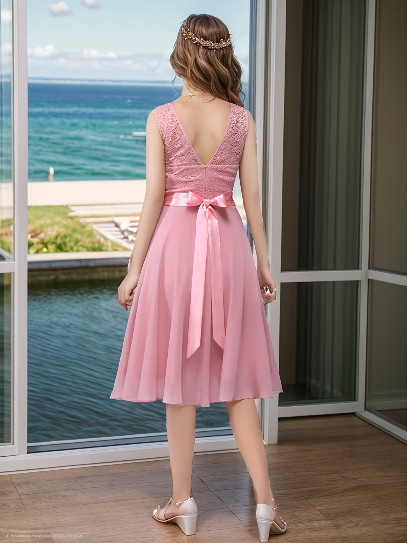 Rosa Spitzenkleid Midi - Clara