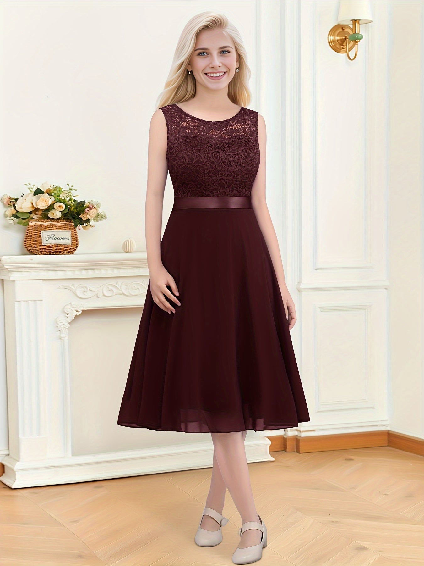 Rosa Spitzenkleid Midi - Clara