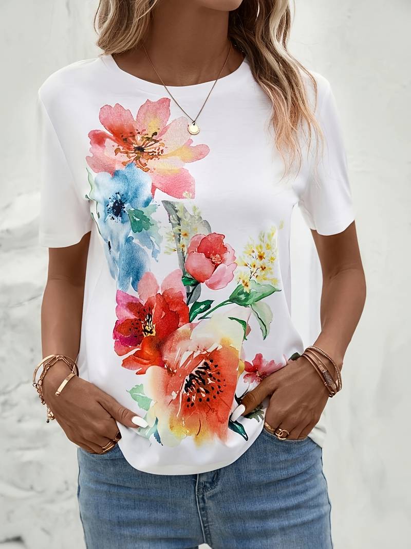 Ella – t-shirt mit blumendruck und rundhalsausschnitt