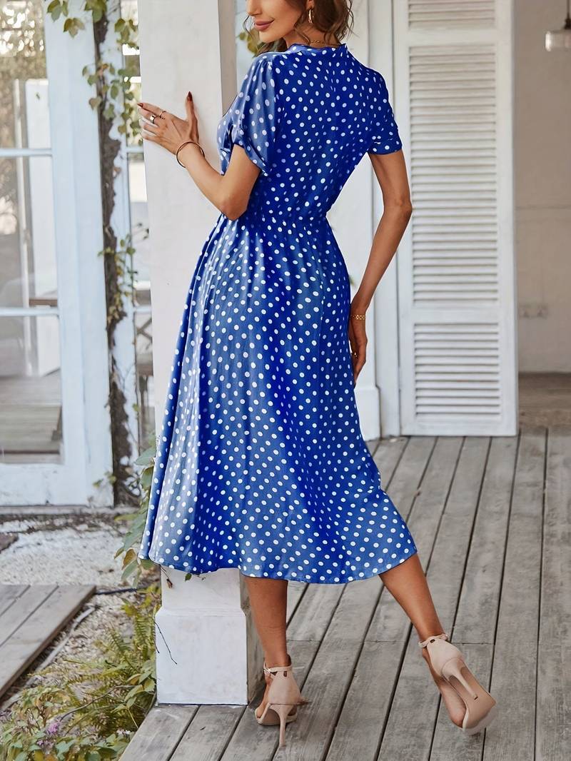 Chloe – a-linien-kleid mit polka-dot-print und v-ausschnitt