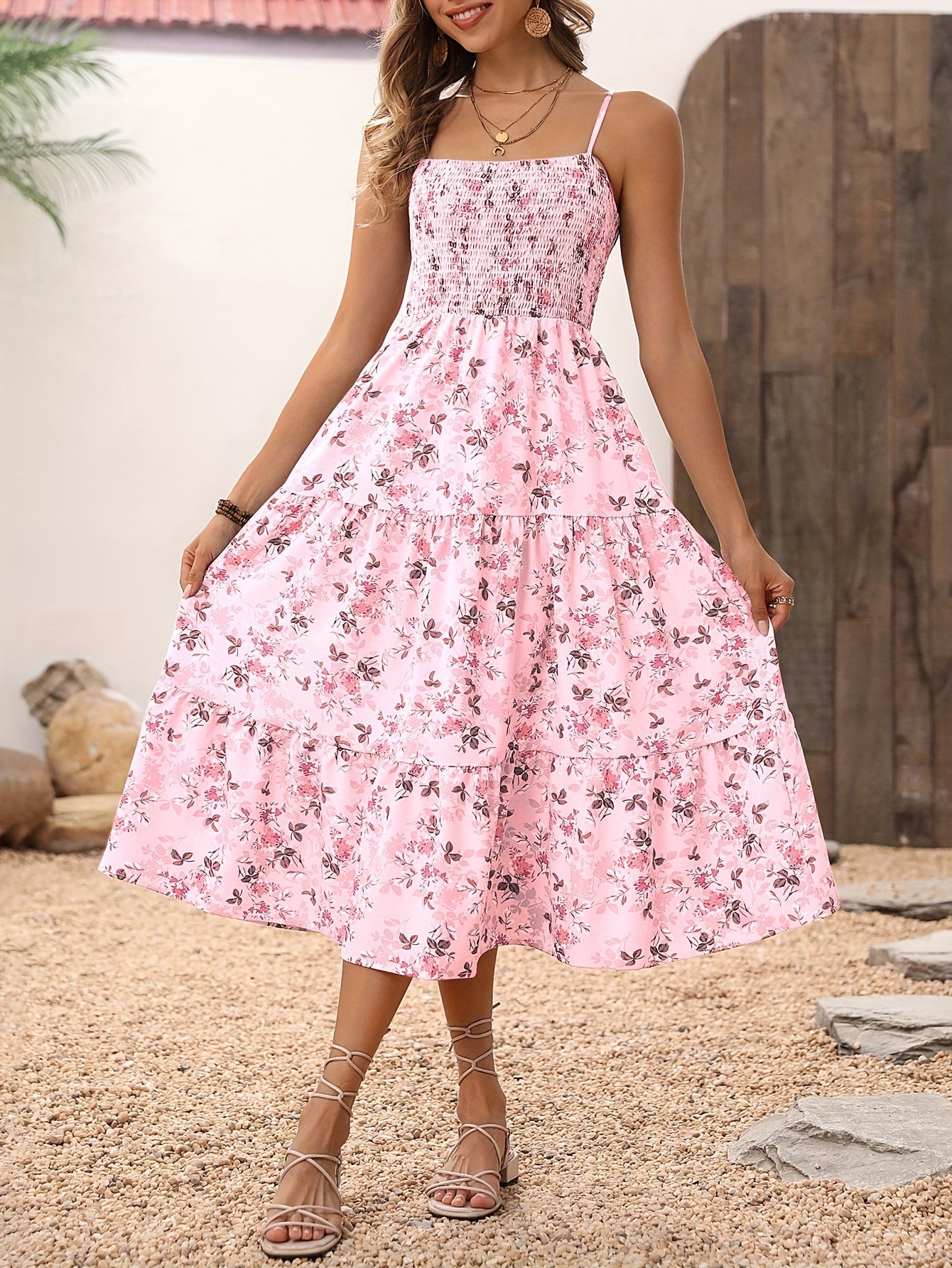 Rosa Maxikleid mit Blumendruck - Hanna