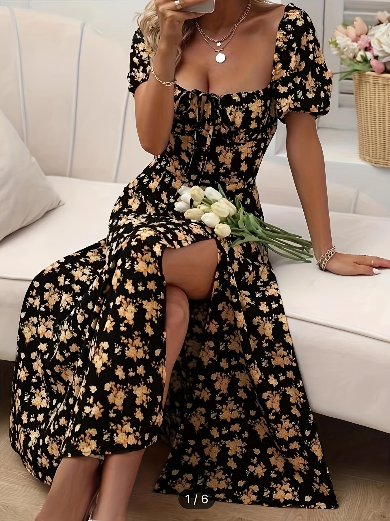 Weißes Kleid mit blauen Blumen - Amelie