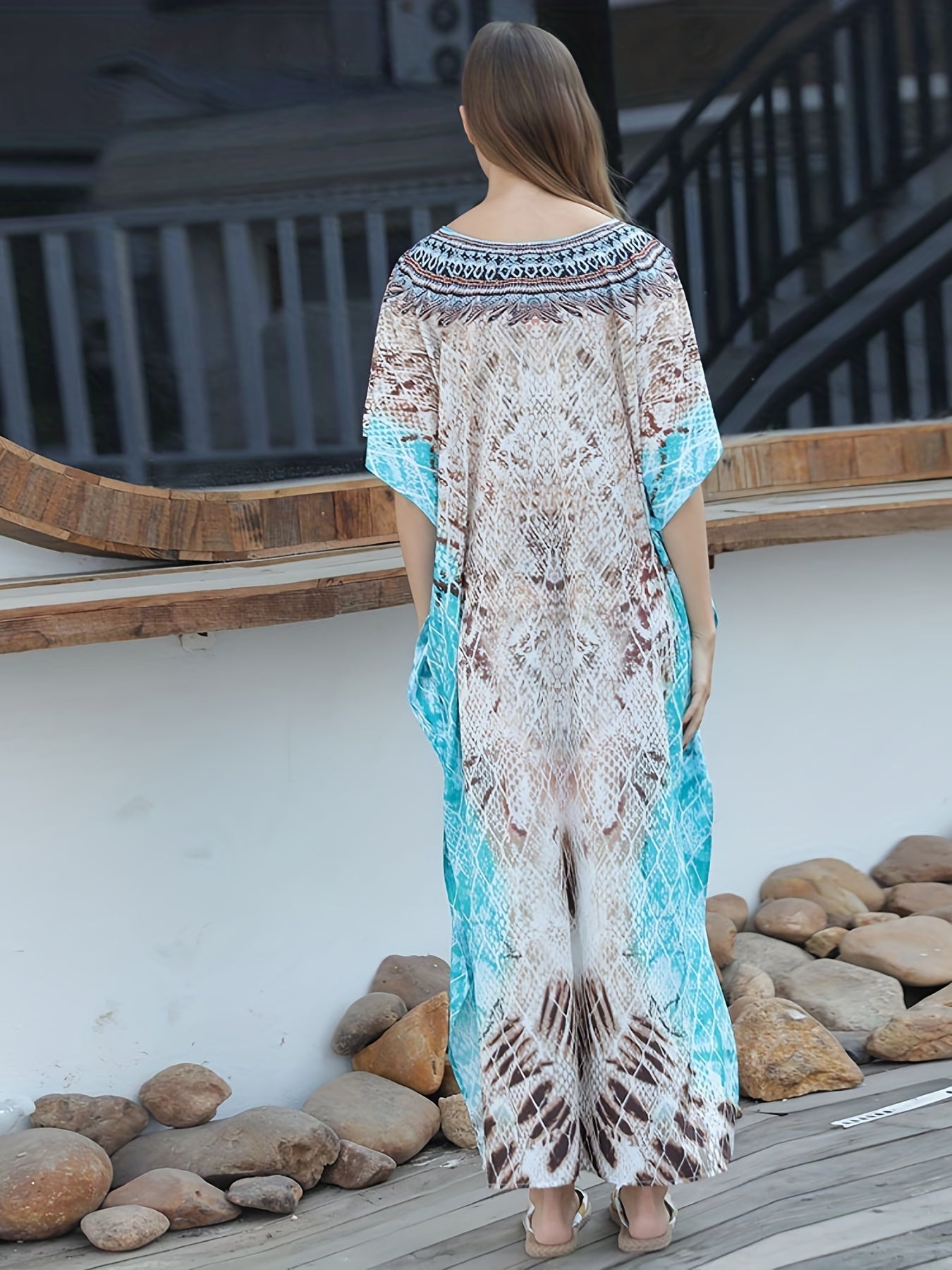 Türkis Boho Maxi-Kaftan Kleid - Anna