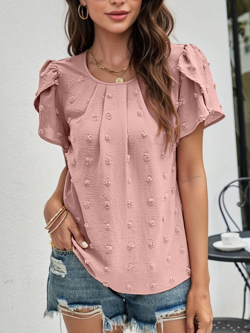 Charlotte – swiss dot-bluse mit blütenblattärmeln