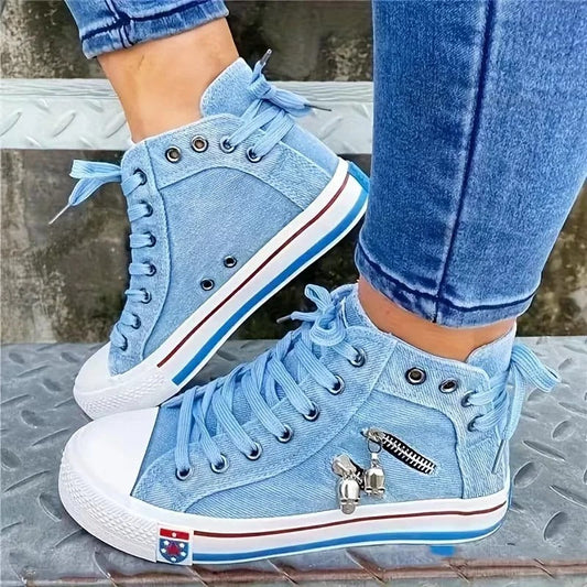 Urbaner Trend-Sneaker – Jeans-Look & Zipper