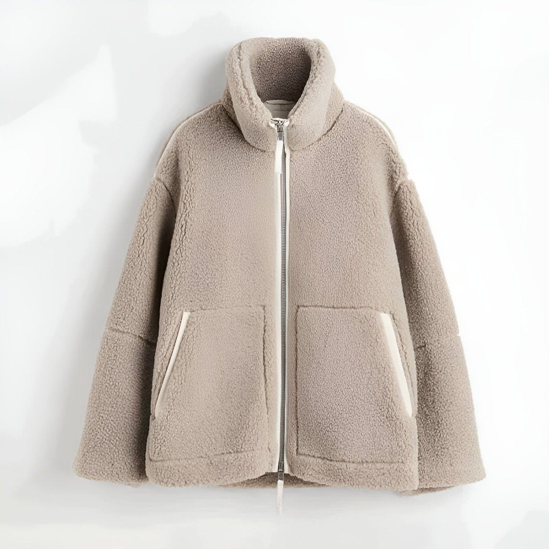 Teddy-Fleece-Jacke Beige – Mila