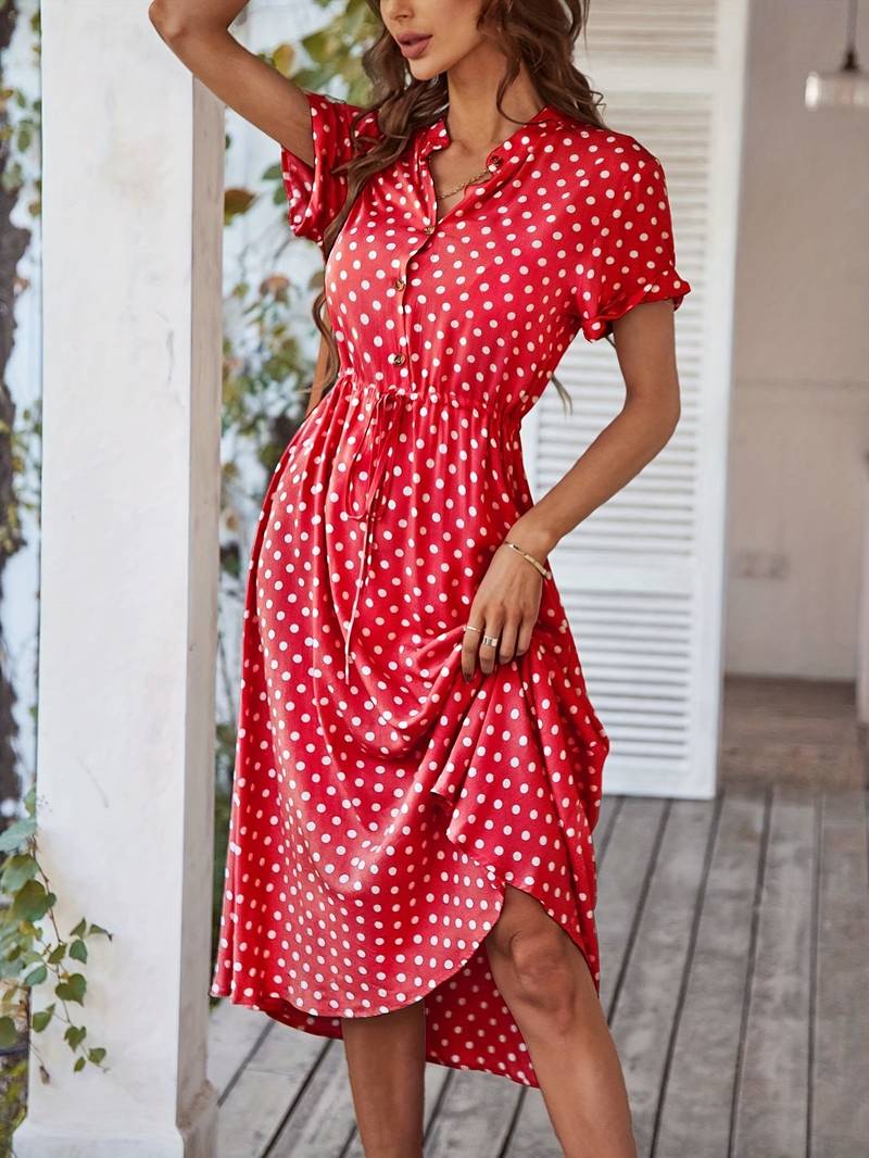 Chloe – a-linien-kleid mit polka-dot-print und v-ausschnitt