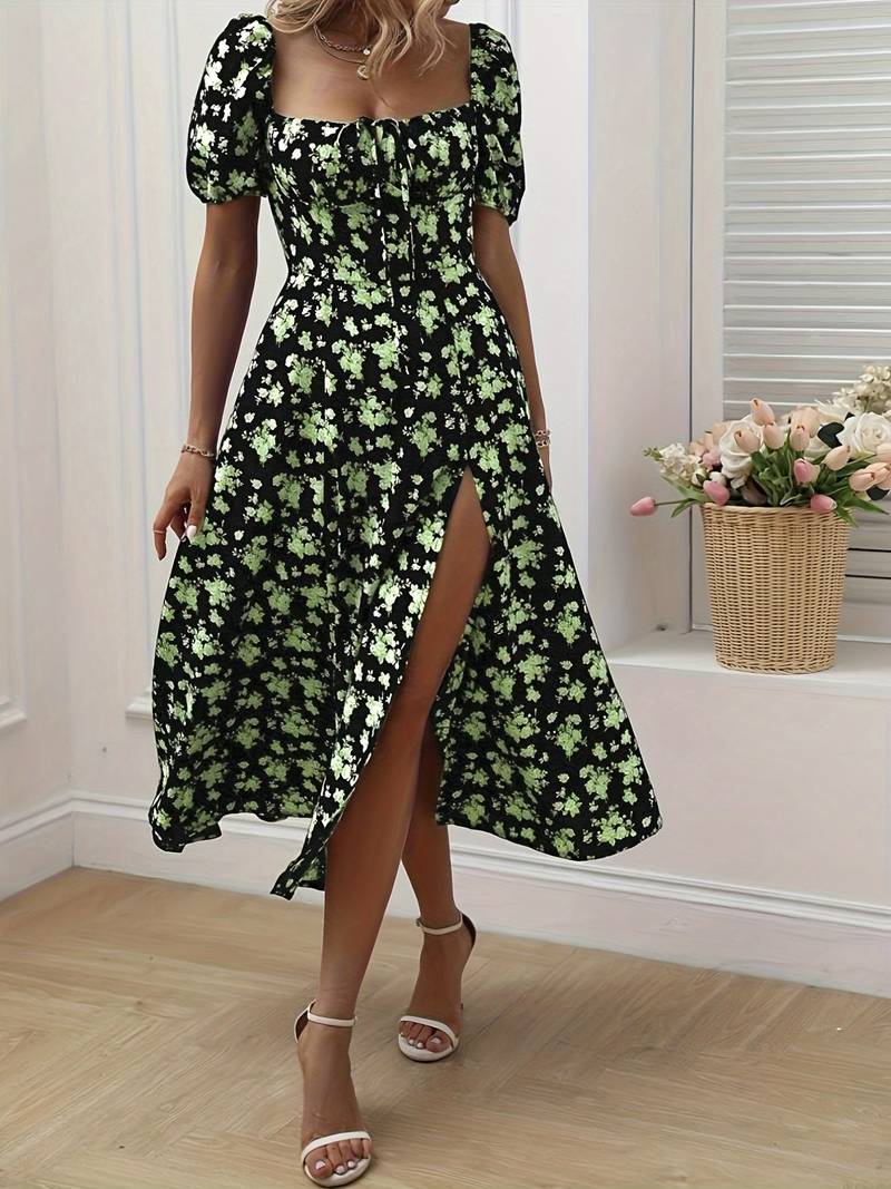 Ava – florales a-linien-kleid mit geteiltem saum für den frühling