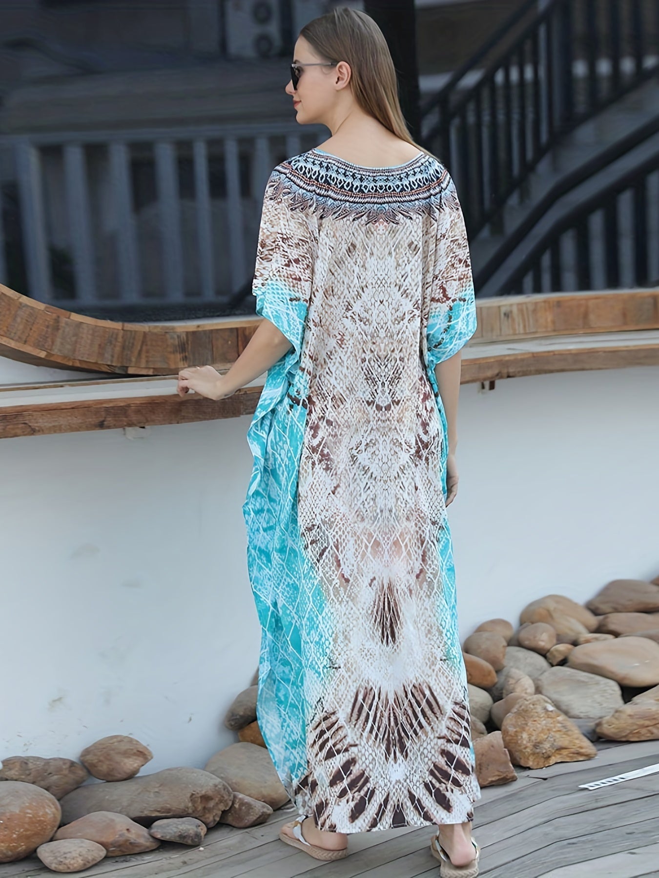 Türkis Boho Maxi-Kaftan Kleid - Anna