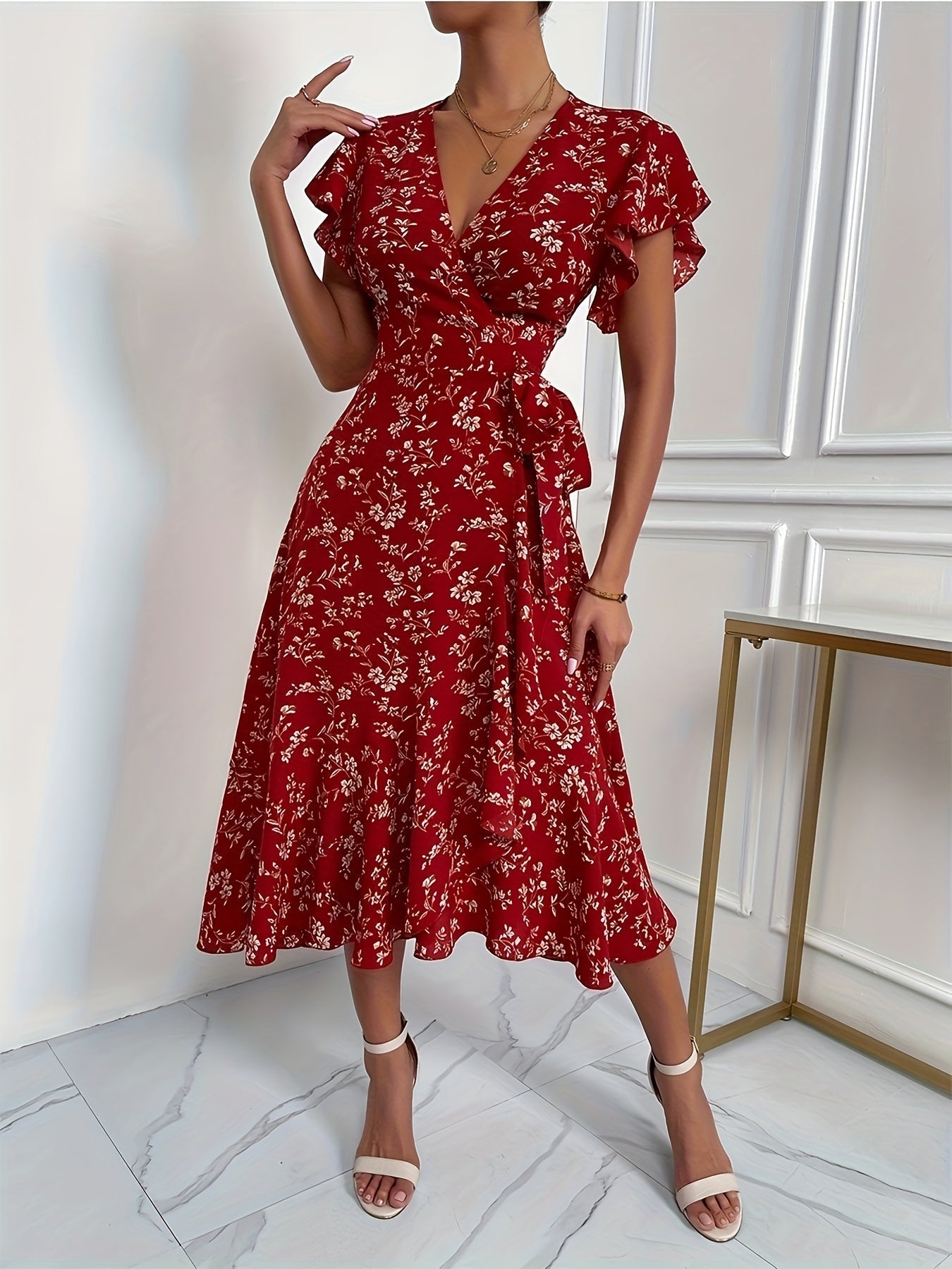 Rotes Wickelkleid mit Blumen - Clara