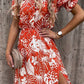 Rotes Leaf Print Midi-Kleid - Mia