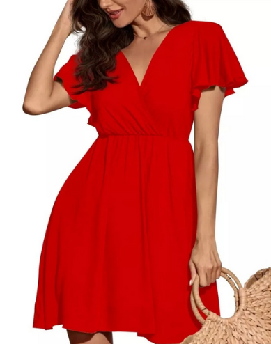 Rotes Wickelkleid Kurzarm - Lara