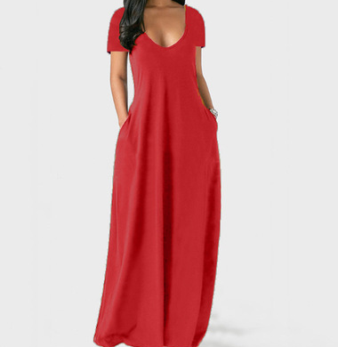 Rotes Maxikleid mit V-Ausschnitt - Mia