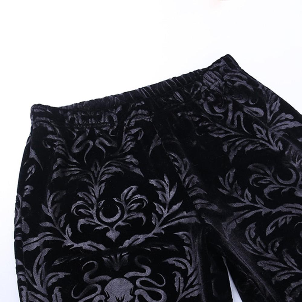 Frauen Retro Gothic Print Schwarze Hose Goth Harajuku High Waist Flared Pants