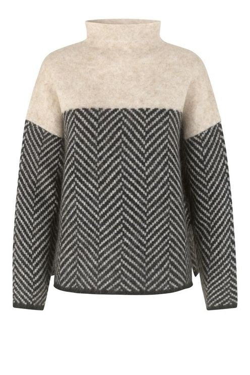 Zweifarbiger Rollkragenpullover Beige - Luna