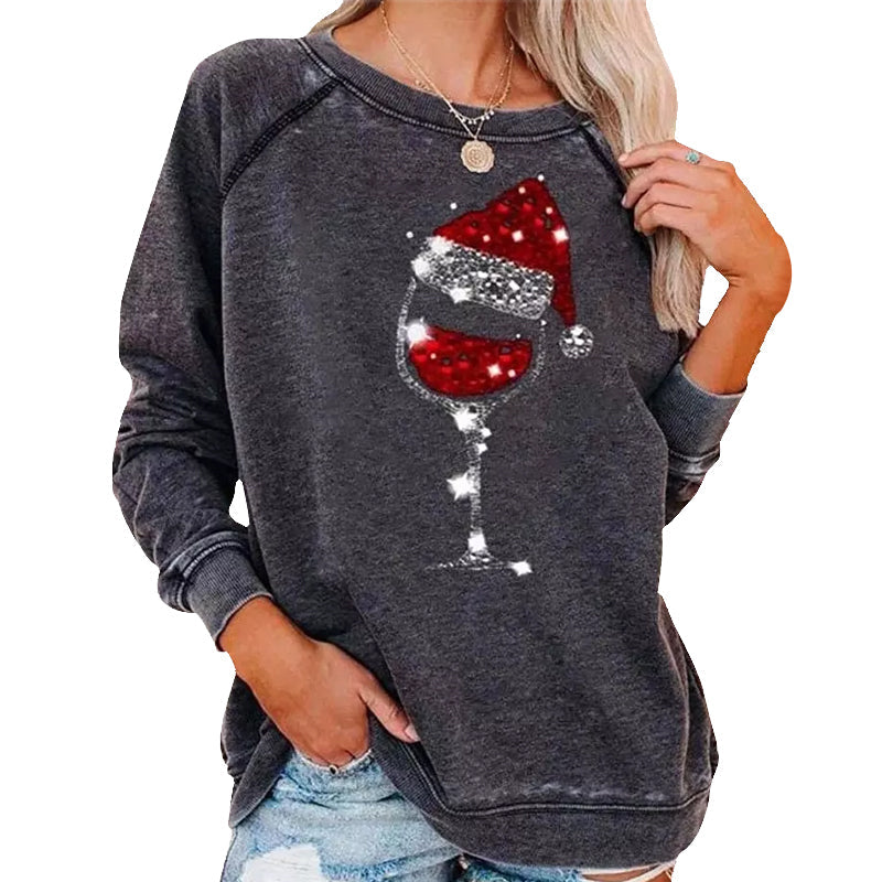 Weihnachts-Sweatshirt mit Weinglas-Print